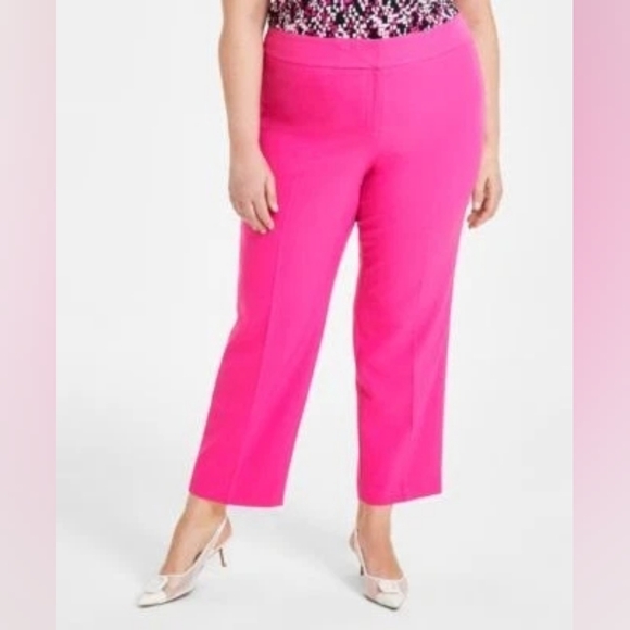 Kasper Pants - Kasper Cropped Straight-Leg Pants in Pink Perfection Plus Size 22W